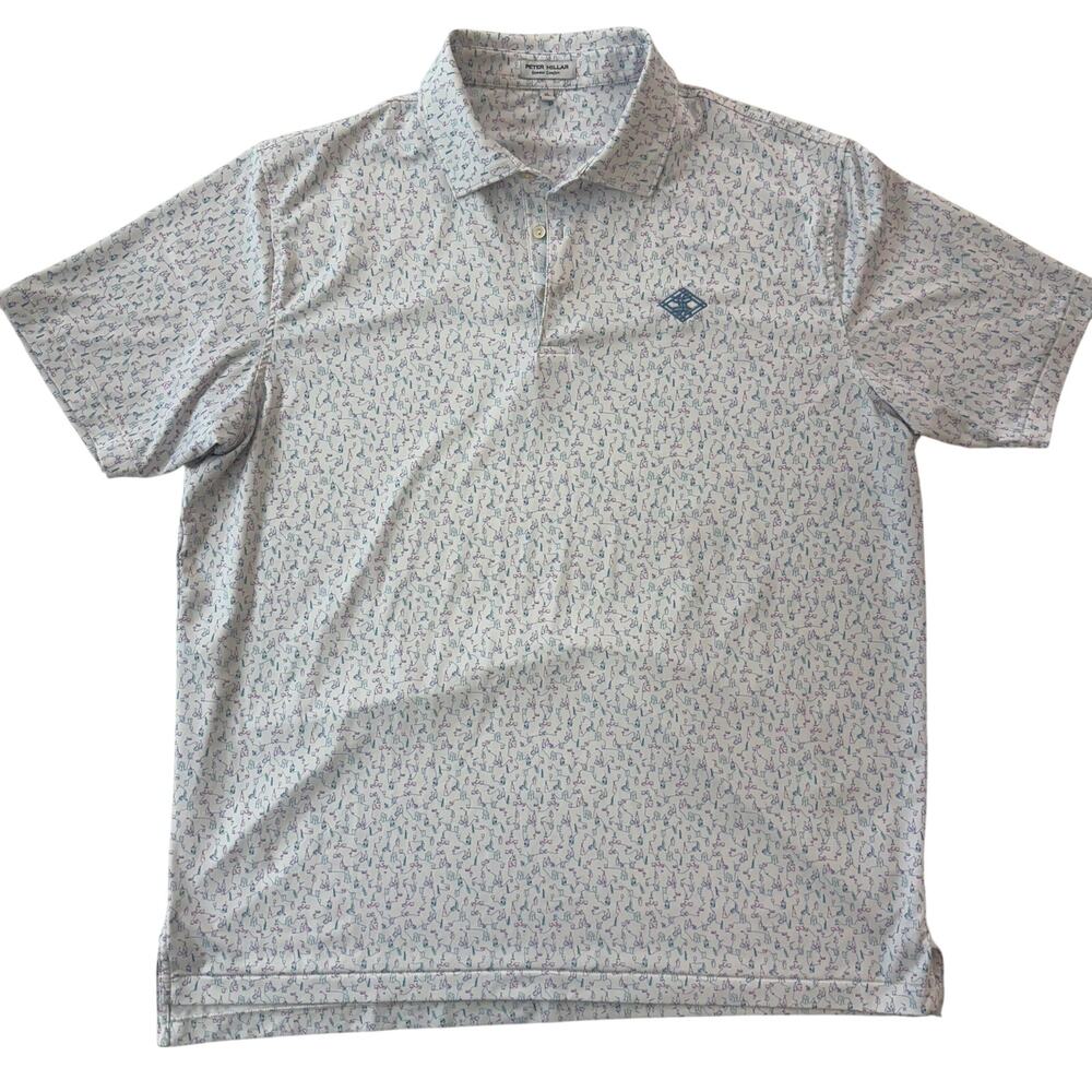 Peter Millar Summer Comfort Mens XL White Cocktail Glass Drink Print Golf Polo